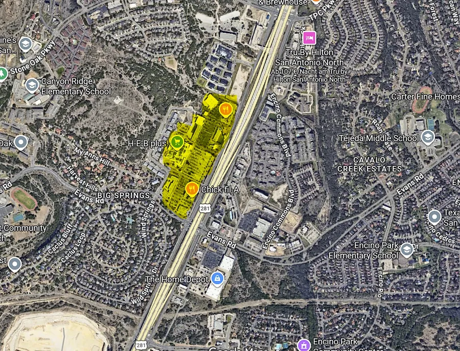 Aerial view of retail property in San Antonio, Texas